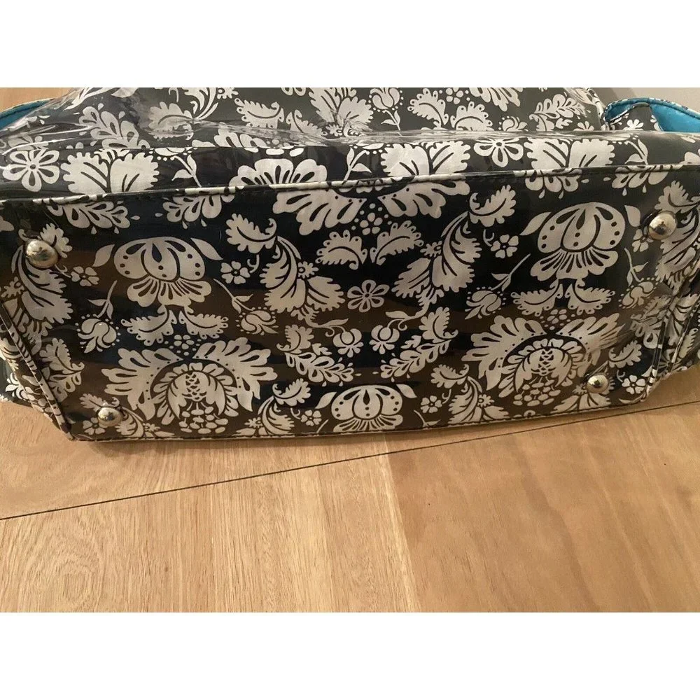 Kalencom‎ Baby Diaper Bag Nylon Black White Floral EUC No Signs Of Wear
